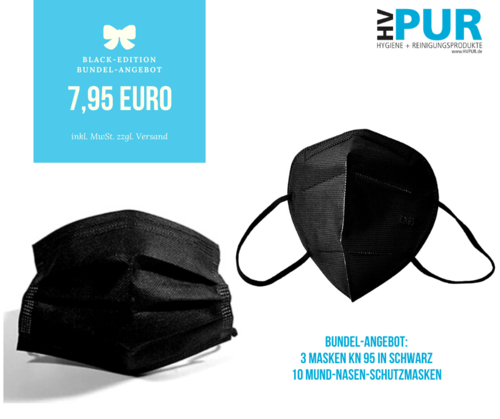 Black Edition Modell KN95 Masken und MNS-Masken in schwarz